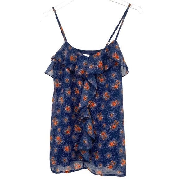 Navy & Orange Floral Ruffle Tank | Size S - Picture 2 of 8